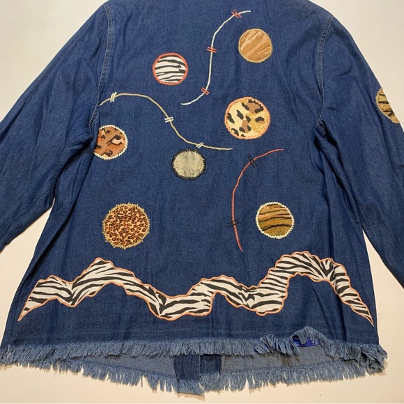 Julia Kim 1X XL animal print denim patchwork circles button up jacket 95809 raw - Picture 9 of 11